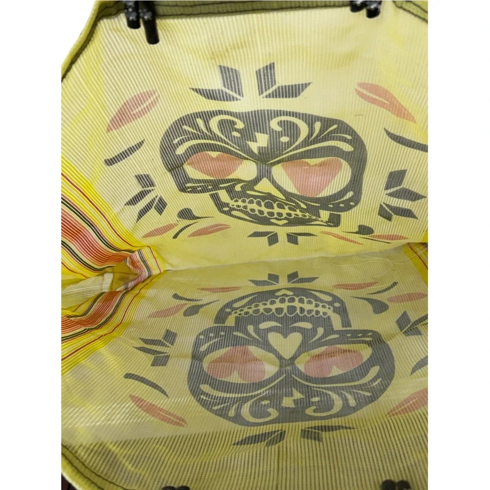 Dia de los Muertos Yellow Skull Mesh Market Tote Bag, OS